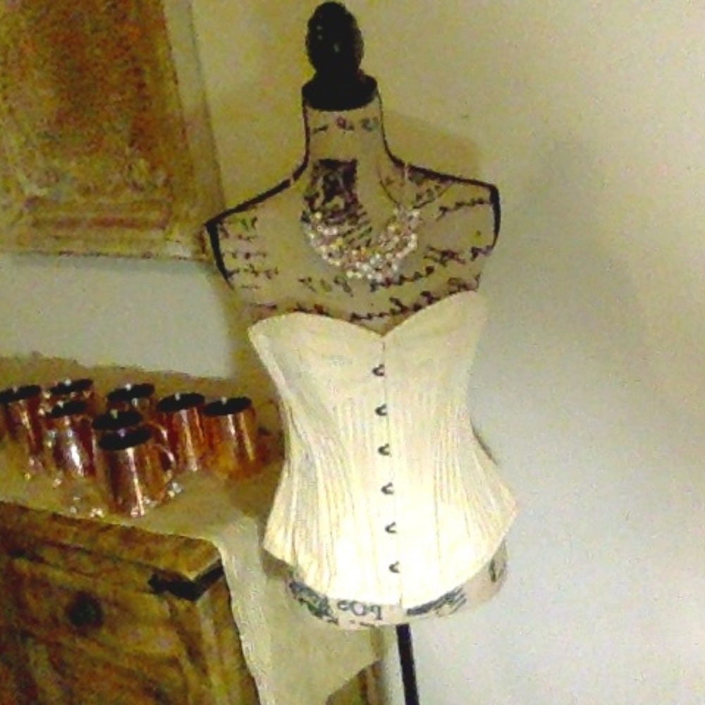 Ivory Cream Brocade & Striped Lace Up Corset
